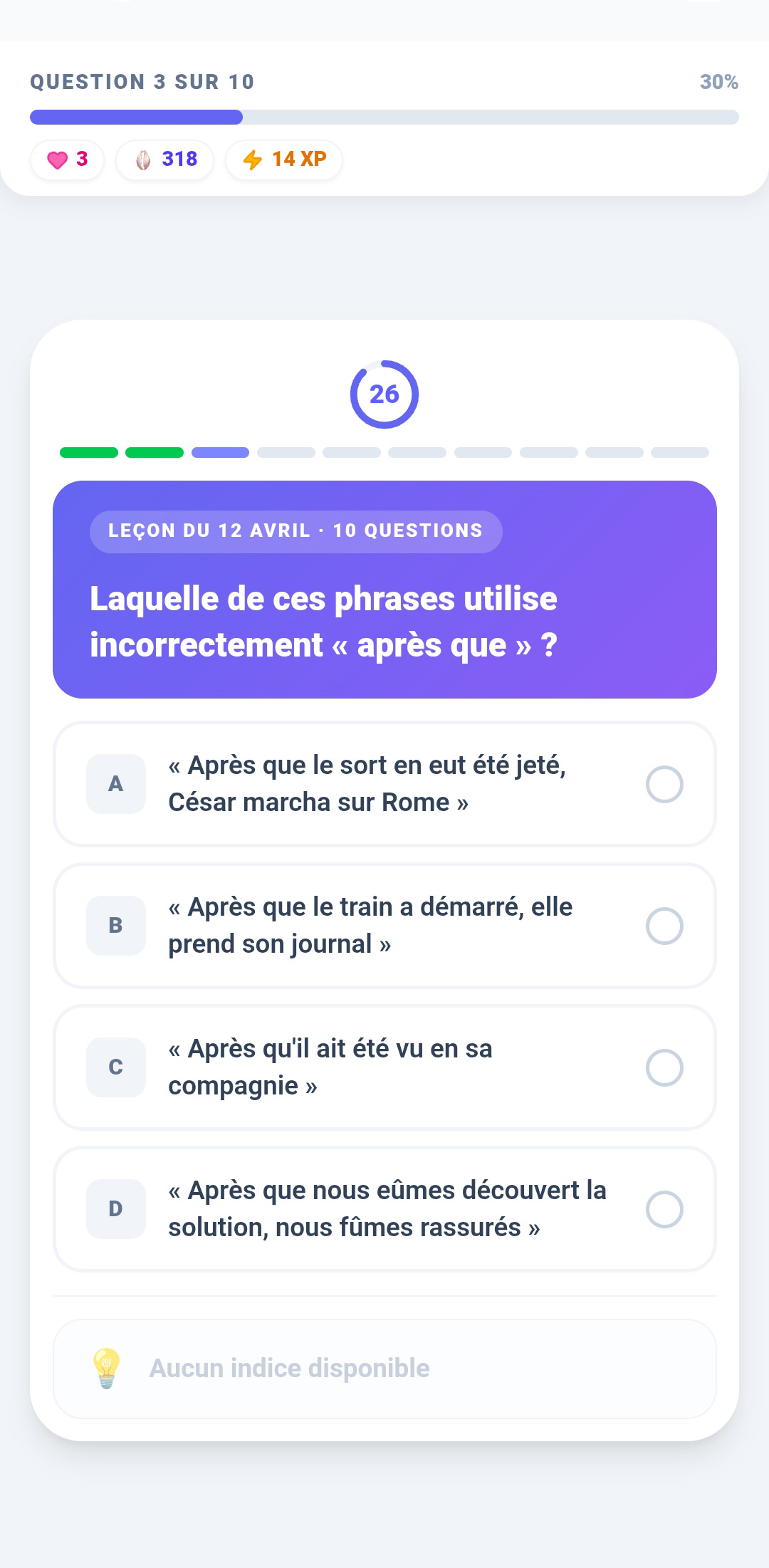 Session de quiz